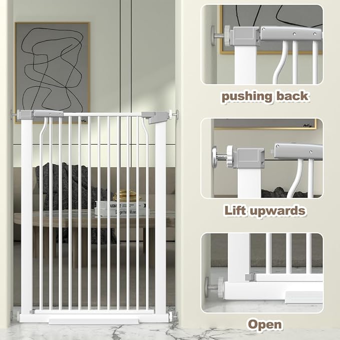 41-Inch Extra Tall Metal Baby Gate for Doorway, 32.6-40.5 Inch Pet Safe Gate with Expansion Kit, No Drilling Cat Fence Indoor, No Climb Child Door, White