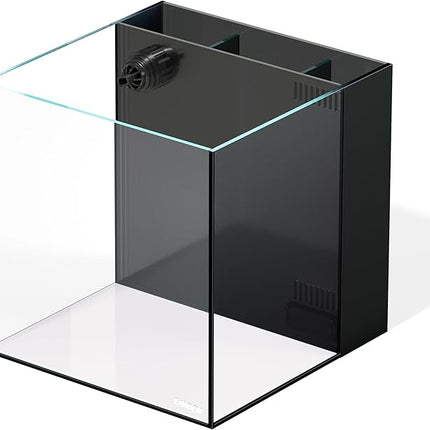 LANDEN 35C 7.2 Gallon Ultra Clear All Glass Rimless Low Iron Aquarium Tank with Rear Filtration Chamber(Pump Included) for Salt and Fresh Water.13.8''Wx13.8''Dx13.8''H 35cm Cube in 6mm Thickness