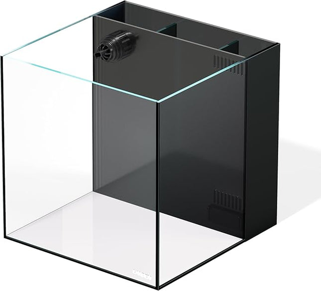 LANDEN 35C 7.2 Gallon Ultra Clear All Glass Rimless Low Iron Aquarium Tank with Rear Filtration Chamber(Pump Included) for Salt and Fresh Water.13.8''Wx13.8''Dx13.8''H 35cm Cube in 6mm Thickness