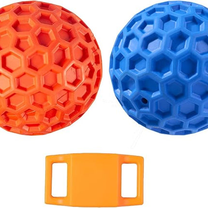 Squeaky Dog Balls, 2 Pack Indestructible Dog Toys for Aggressive Chewers Large/Medium Breed, Natural Rubber Interactive Chew Toys for Teeth Clean, Relieves Anxiety（Blue + Orange）