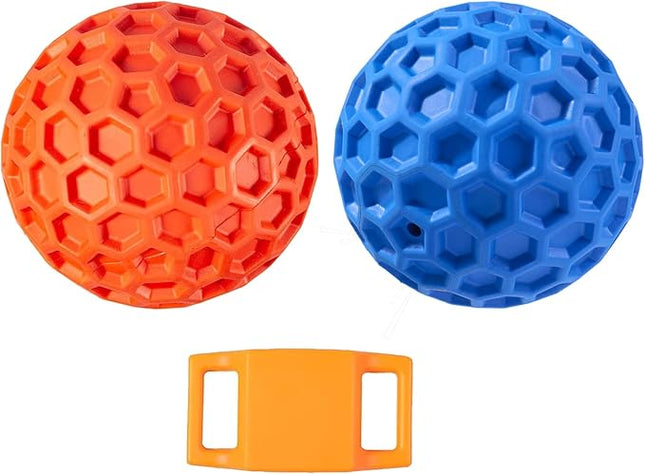 Squeaky Dog Balls, 2 Pack Indestructible Dog Toys for Aggressive Chewers Large/Medium Breed, Natural Rubber Interactive Chew Toys for Teeth Clean, Relieves Anxiety（Blue + Orange）