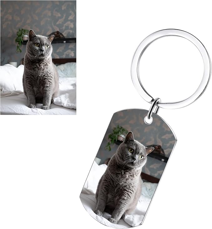 Funnylife Personalized Pet Memorial Keychain for Cats Stainless Steel Custom Pet Photo Memory Keepsake Loss of Cat Sympathy Gifts Cat Pass Away Gifts