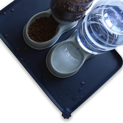 Hoki Found Large Waterproof Silicone Pet Food Mats Tray - Non Slip Pet Bowl Mats Placemat - Dog Pet Cat Feeding Mat - Dog Cat Food Mats -Pet Water Mats for Floors - French Navy