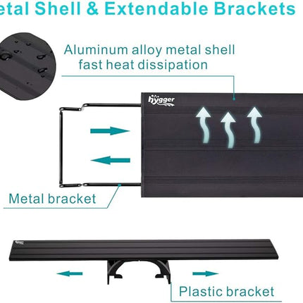 hygger 9W Full Spectrum Aquarium Light with Aluminum Alloy Shell Extendable Brackets, White Blue Red LEDs, External Controller, for Freshwater Fish Tank (12-18 inch)