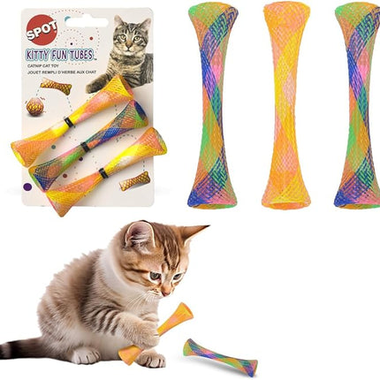 SPOT Kitty Fun Tubes Cat Toy | Bouncy Cat Toy with Catnip Inside for Cats and Kittens to Bite, Swat and Chase | Interactive Cat Toy | 3 Pieces