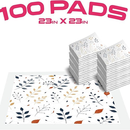 Pupiboo Disposable Dog and Cat Training Pads – Leaves Pattern, Highly Absorbent Pee Pads, Leak Proof Backing, Pheromonal Attractant for Housebreaking & Potty Training – 23x23 in (100 Count)