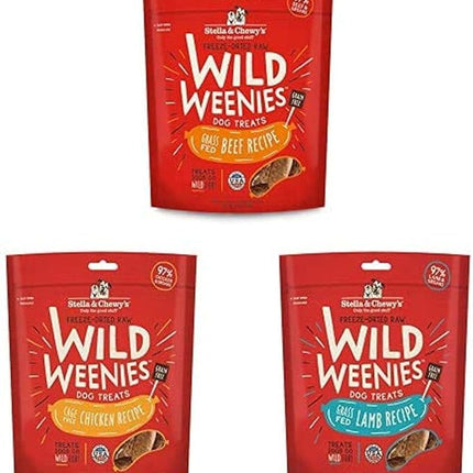 Stella & Chewy's Freeze-Dried Raw Wild Weenies Dog Treats (Bundle of 3, 3.25 oz. Bags) - Beef, Chicken, Lamb