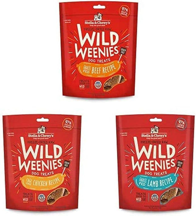 Stella & Chewy's Freeze-Dried Raw Wild Weenies Dog Treats (Bundle of 3, 3.25 oz. Bags) - Beef, Chicken, Lamb