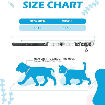 EXPAWLORER Cat Collar Leather with Bell and Safety Elastic Belt,Personalized Rhinestones Bling Adjustable Collars for Cats Kitty and Small Dogs,Pearl cat Collar Black (Pearl)