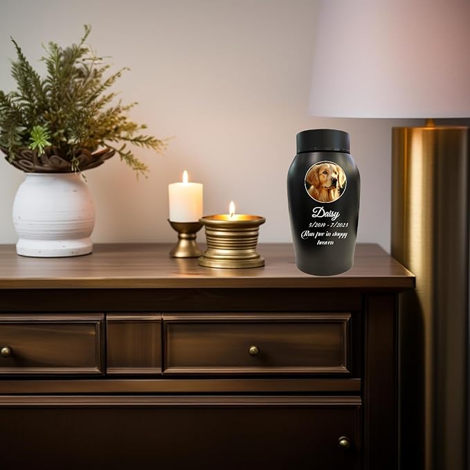 Personalized Dog Urn, Stainless Steel Cremation urns for Pets Ashes, Custom Photo Pet Memorials Pet Urn, CremationUrn for Pet Ashes(Drop Shape)