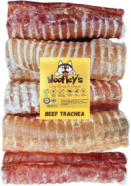 Woofley's Beef Trachea - (6 Inch 10 Pack) - Trachea Treats for Dogs - Natural Source of Glucosamine and Chondrotin for Joint Health - 100% Natural Beef Windpipe for Dogs