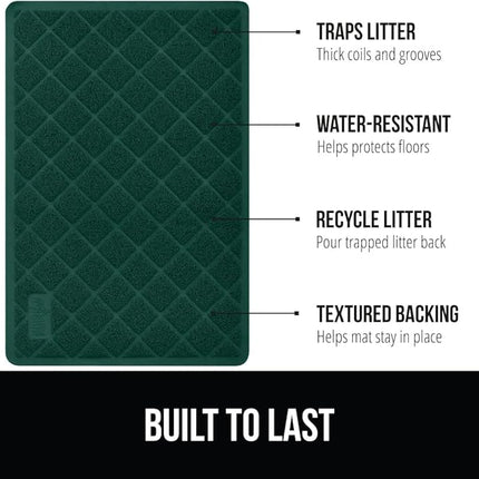 GORILLA GRIP Cat Litter Box Mat, 47x35, Water Resistant, US Designed Kitty Litter Trapping Mats, Easy to Clean, Scatter Control, Less Mess and Clean Floors, Kitten Supplies for Indoor Cats, Dark Green