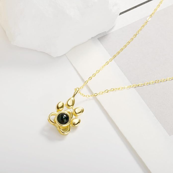 Personalized Picture Necklace with picture inside Custom Projection Necklace Cat/Dog Paw Print Pet Memorial Necklaces for Pet Lovers, Photo Gifts for Anniversary Dog Lovers