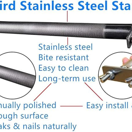 Bird Perch Stainless Steel Stand Parrot Rod Grinding Claws Trimming Beak Nails Grinding Stick Exercise Platform for Parakeet Cockatiel Conure African Grey Macaw Finch Bird Cage Accessories (XL)