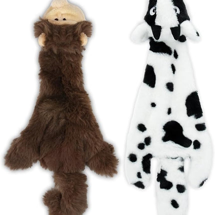 Best Pet Supplies Squeaky Dog Toys with Soft Durable Fabric for Small, Medium and Large Pets Interactive Toy for Indoor Play, Supports Active Biting and Play - Cow, Monkey, Medium