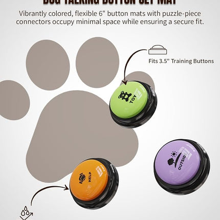 6 Pcs Dog Buttons for Communication Pet Training Buzzer, 30 Second Voice Recording Button, Dog Talking Button Set with 6 Color Anti-Slip Mat and 48 Scene Stickers