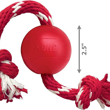 KONG Ball with Rope - Durable Fetch Toy with Rope for Easy Throwing - For Tug, Playtime & More - Natural Rubber - Red - For Small Dogs