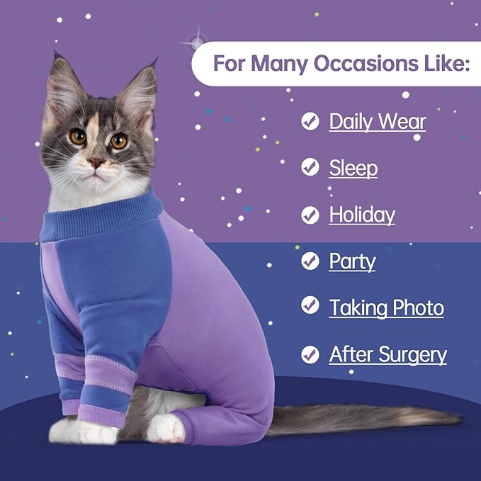 Sticky Hair Cat Clothes, Four-Leg Long Sleeve Cat Pajamas, Prevent Fur Shedding Kitten Onesie Shirts, Surgery Recovery Suit for Male Female, Wound Protection & Preventing Licking