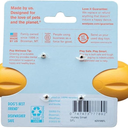 WEST PAW Hurley Dog Bone Chew Toy for Tough Chewers- Safe and Durable Fetch and Chew Toy for Dogs- Dishwasher Safe, Lightweight, Floatable, Made in USA - for Small Dogs - Sunflower Yellow, Small
