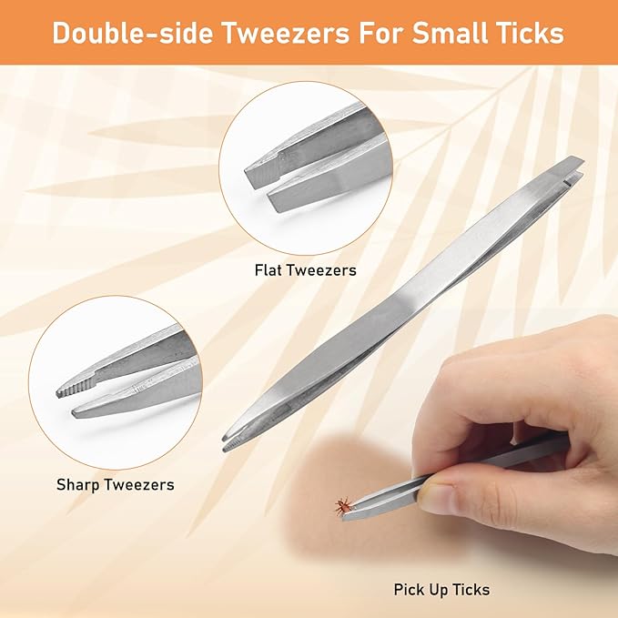 3 in 1 Tick Remover Kit, Stainless Steel Tick Remover Tweezers Tools Set for Pet Dog, Cat, with Storage Box (Silver)