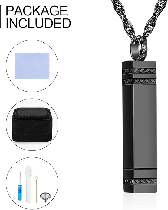 abooxiu Urn Necklace for Ashes Memorial Cremation Jewelry for Ashes Stainless Steel Ashes Jewelry Cube Ashes Necklace Bar Urn Pendant for Women Men