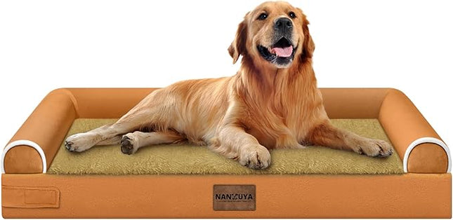Large Dog Bed Orthopedic Washable: Beds Bolster XL Bed Big XLarge Dogs Egg Crate Foam Couch Sofa Waterproof with Removable Cover - Orange