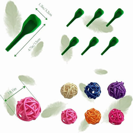 PINVNBY 6 Pieces Stainless Steel Bird Feeding Dish Cups,Parrot Feeder Parakeet Food Water Bowls with Clamp Holder & 6 Pcs Bird Spoon & 6 Pcs Birds Ball Toys for Budgies Macaw Small Animal(S)