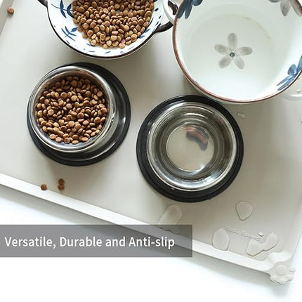 Hoki Found Large Silicone Non Slip Pet Feeding Mats - Waterproof Dog Cat Food Mats - Cream Brown