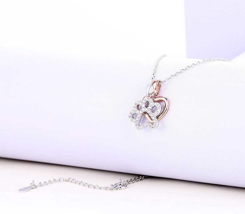 Cubic Zirconia Paw Print Puppy Dog Pet Love Heart Charm Pendant Necklace for Women Novelty Jewelry Gifts