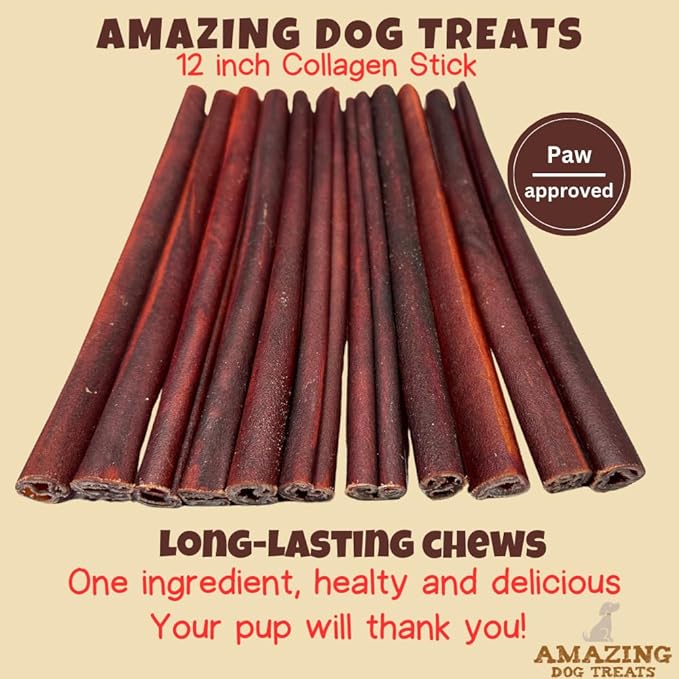 Amazing Dog Treats 12 Inch Collagen Stick - (50 Count)- Collagen Sticks for Dogs - No Hide Dog Bones