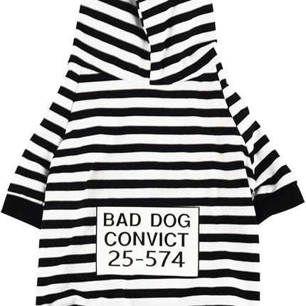 Halloween Prisoner Hoodies Pet Prison Pooch Shirts Cute Cat Puppy Convict Costume Clothes for Dogs Cats (3XL)