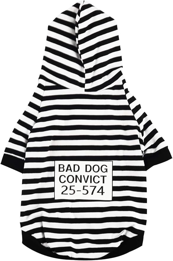 Halloween Prisoner Hoodies Pet Prison Pooch Shirts Cute Cat Puppy Convict Costume Clothes for Dogs Cats (L)