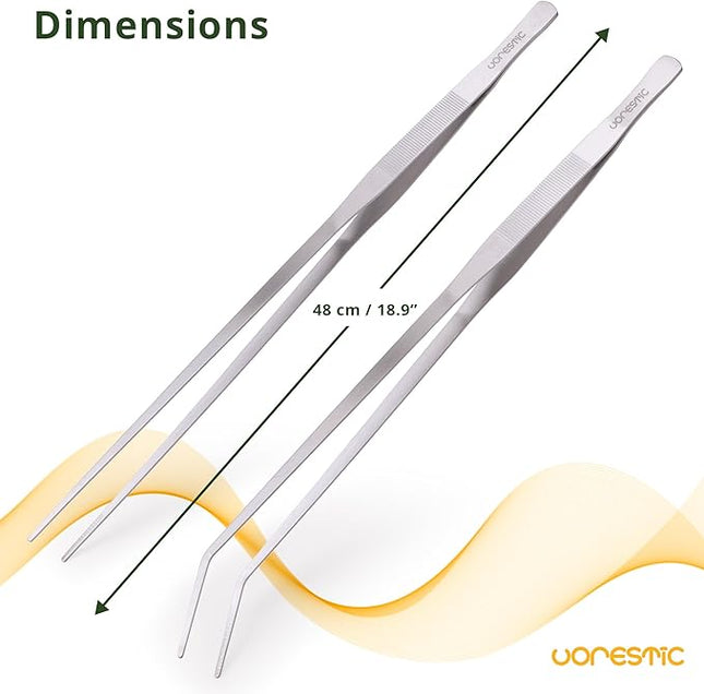 VORESTIC 2 Pcs Heavy Duty Reptile Feeding Tongs, Aquarium Tweezers 18 Inch, Straight and Curved Extra Long Tweezers, Reptile Tongs, Aquarium Tongs, Aquarium Tweezers Extra Long
