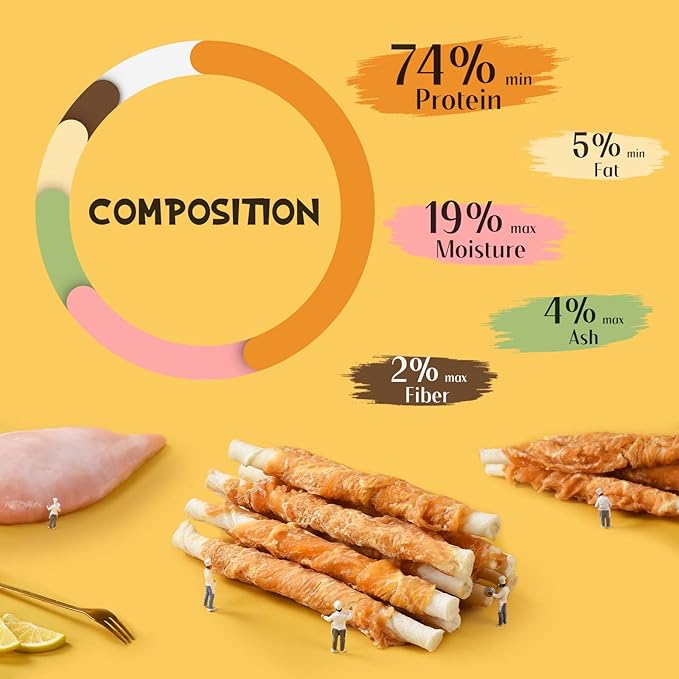 ASMPET Dog Treats Chews, Chicken Wrapped Rawhide Sticks (20 pcs 10.6 oz)