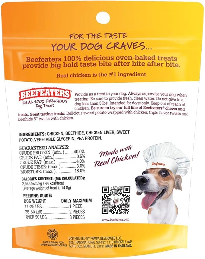 Beefeaters Beefhide Kabobs – Dog Treat. Triple Flavor with Real Chicken, Liver & Sweet Potato, Long-Lasting Chew, Supports Dental Health, Ideal for Training