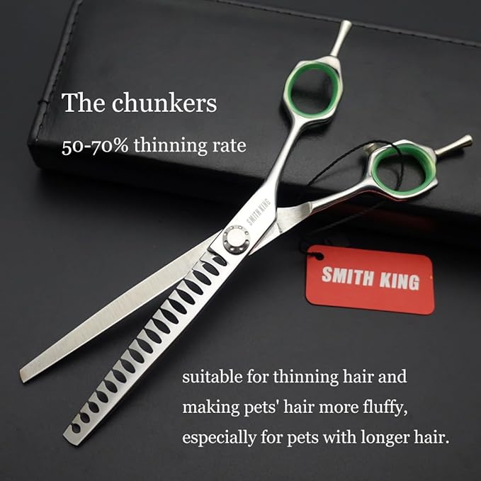 7 inches Safe Dog Grooming Scissors Set with Round Tip,Straight & Thinning & Curved Shears Set with comb for Dog & Cat Grooming (Green 3 in 1 with comb)
