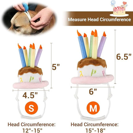 LESYPET Dog Cat Birthday Hat, Cute Birthday Cake Hat with 4 Color Candles for Cats Small Dogs, Pet Birthday Supplies Party Apparel Accessory, Size S