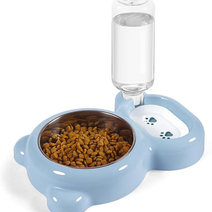 Dog Bowls, Cat Food and Water Bowl Set with Water Dispenser and Stainless Steel Bowl for Cats and Small Dogs - Light Blue