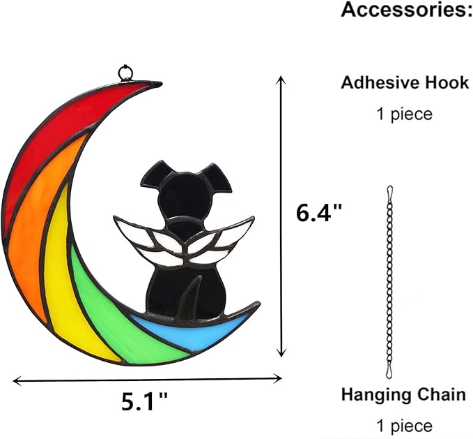 Stained Glass Rainbow Bridge Dog Memorial Gifts for Loss of Dog Sympathy Remembrance Suncatcher, Angel Wings Pet Loss Bereavement Gifts in Memory of Pet Passing Away Window Hanging.