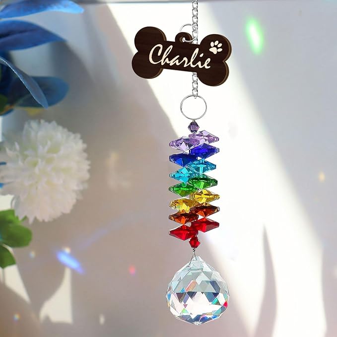 Personalized Dog Memorial Gifts for Loss of Dogs, Crystal Heart & Paw Print Sympathy Gift for Dog Loss, Rainbow Bridge Memorial Suncatcher