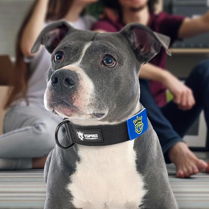 TSPRO Premium Dog Collars Tactical Dog Collar with Patch and Heavy Duty Quick-Release Metal Buckle Durable Thick and Adjustable for Medium to Large Dogs (Black L)