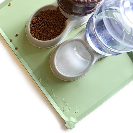 Hoki Found Large Silicone Pet Food Mats Tray - Non Slip Dog Cat Bowl Mats Placemat - Pet Feeding Mat - Waterproof Dog Cat Food Mats -Pet Water Mats for Floors - Jade