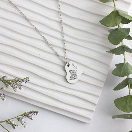 LONAGO 925 Sterling Silver Custom Dog Cat Portrait Photo Necklace Personalized Pet Engraved Picture Pendant Memorial Gift Name Jewelry for Women Mom