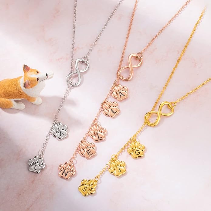 AILIN Custom Dog Paw Print Necklace For Women 925 Sterling Silver/Brass Infinity Initial Dog Memorial Necklace Personalized Gifts For Her Dog Lovers