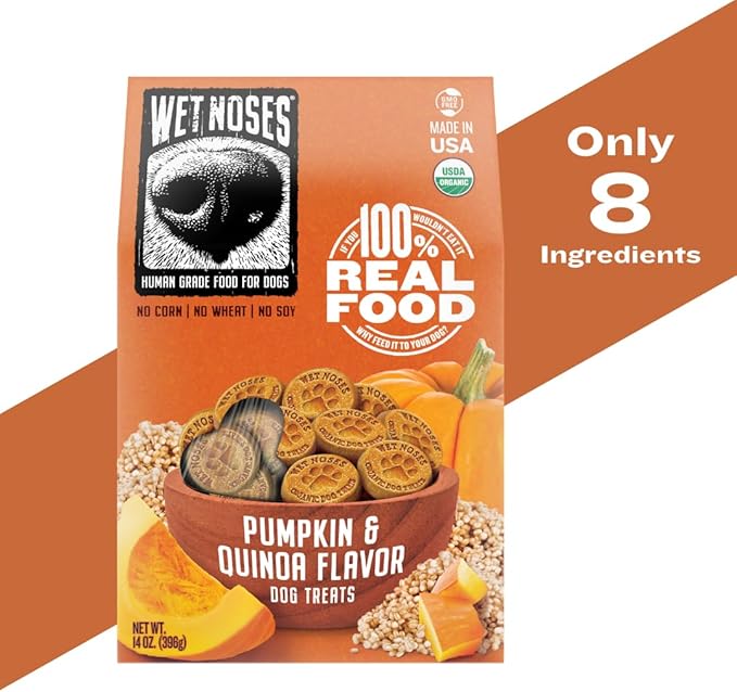 Organic Crunchy Dog Treats – for All Pet Sizes, Breeds – All-Natural Puppy Treat, Senior Dog Snack – 100% Human-Grade – Delicious Chews for Dogs – Pumpkin & Quinoa, 14 Oz (2-Pack)