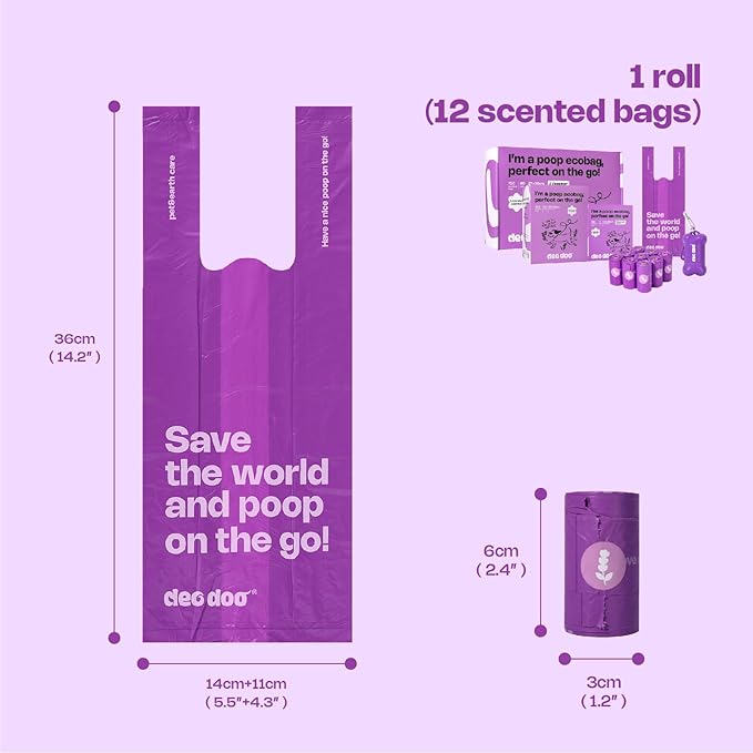 Dog Poop Bags with Handles 30 Rolls 360 Counts Big Sizes Leak Proof and Extra Thick Waste Bags Refill Rolls for Walking Small Medium Large Dogs Cats Litter Lavender Scented