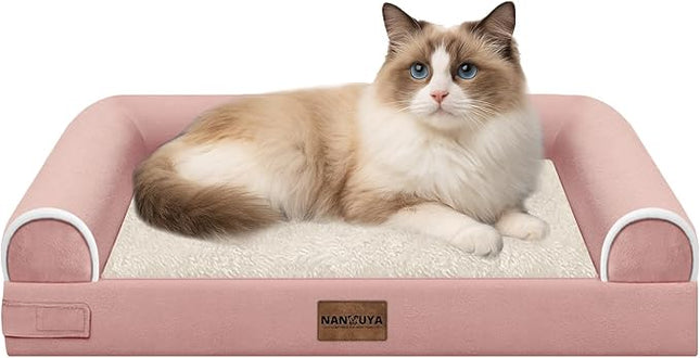 Small Dog Bed Orthopedic Washable: Beds Bolster Small Sized Dogs Cats Bed Egg Crate Foam Couch Sofa Waterproof with Removable Cover - Pink