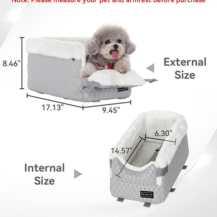 PETSFIT Dog Car Seats for Small Dogs with Safe Protection Hooks, Small Dog Car Seat with Upgraded Safety Tethers, Washable Cushion, Center Console Dog Car Seat for Pets Under 8 Lbs (Light Grey)