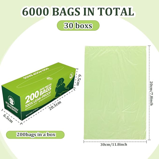 Harloon 6000 Counts Dog Poop Waste Bags 30 Rolls 12 x 8 Inches Extra Thick Strong Leak PET Proof Bags Disposable Bulk Universal Doggy Roll Waste Box for Puppy Outdoor Walking Travel(Green)