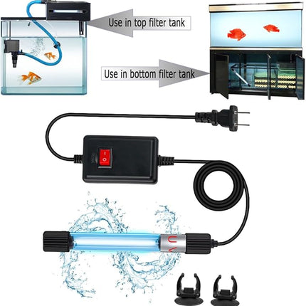 Aquarium UVC Clean Light Algae Clear Green Bloom Clean Fish Tank UVC Water Clean Lamp for Sump Pond Filter Tank (7W Without Timer)